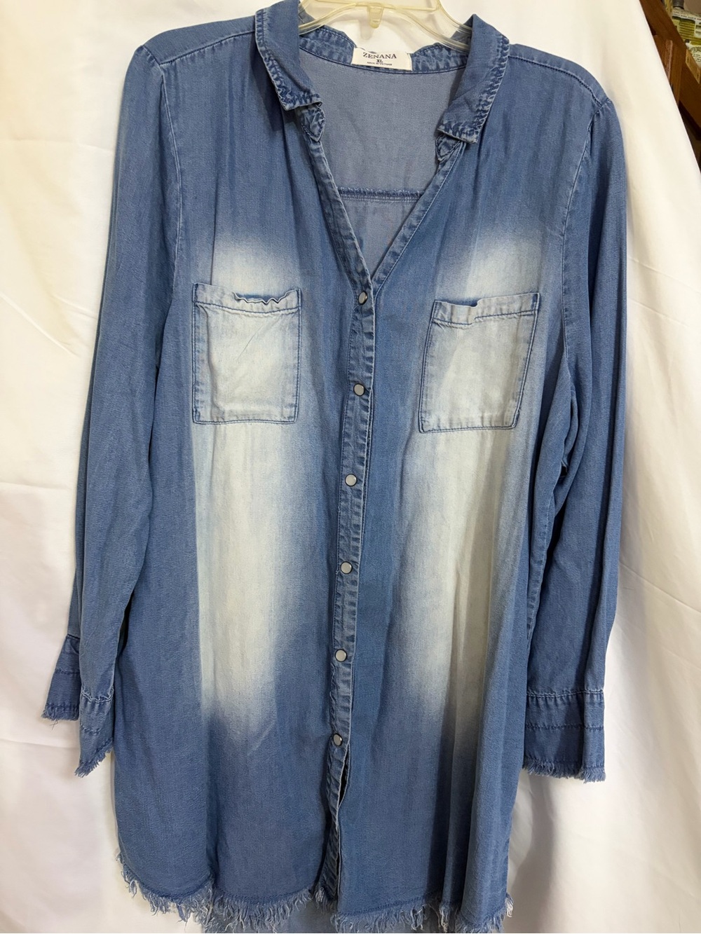 Zenana Outfitters Light Blue Faded Denim Button-Down Shirt
